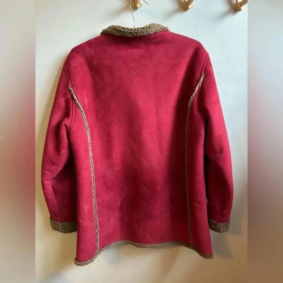 L.L. Bean Faux Suede Sherpa Lined Shearling Coat long line women’s large - Picture 6 of 6